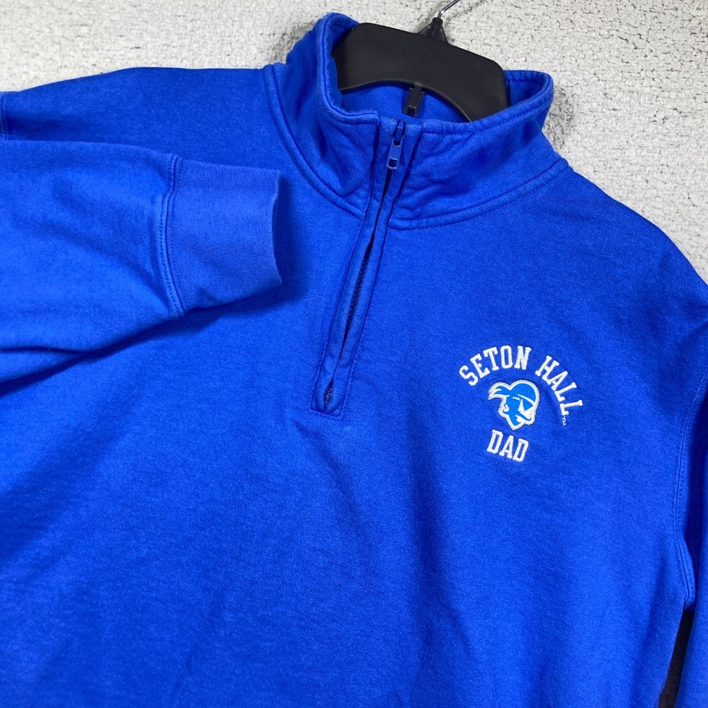 Seton Hall Dad 1/4 Zip Sweatshirt Mens Large Blue Pullover Pirates Champion